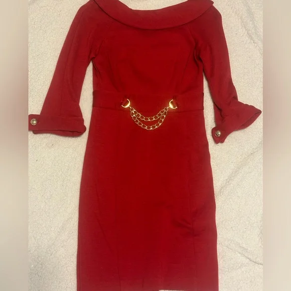 Vintage Milly of New York Red Dress with Gold Chain Accent - Picture 7 of 8